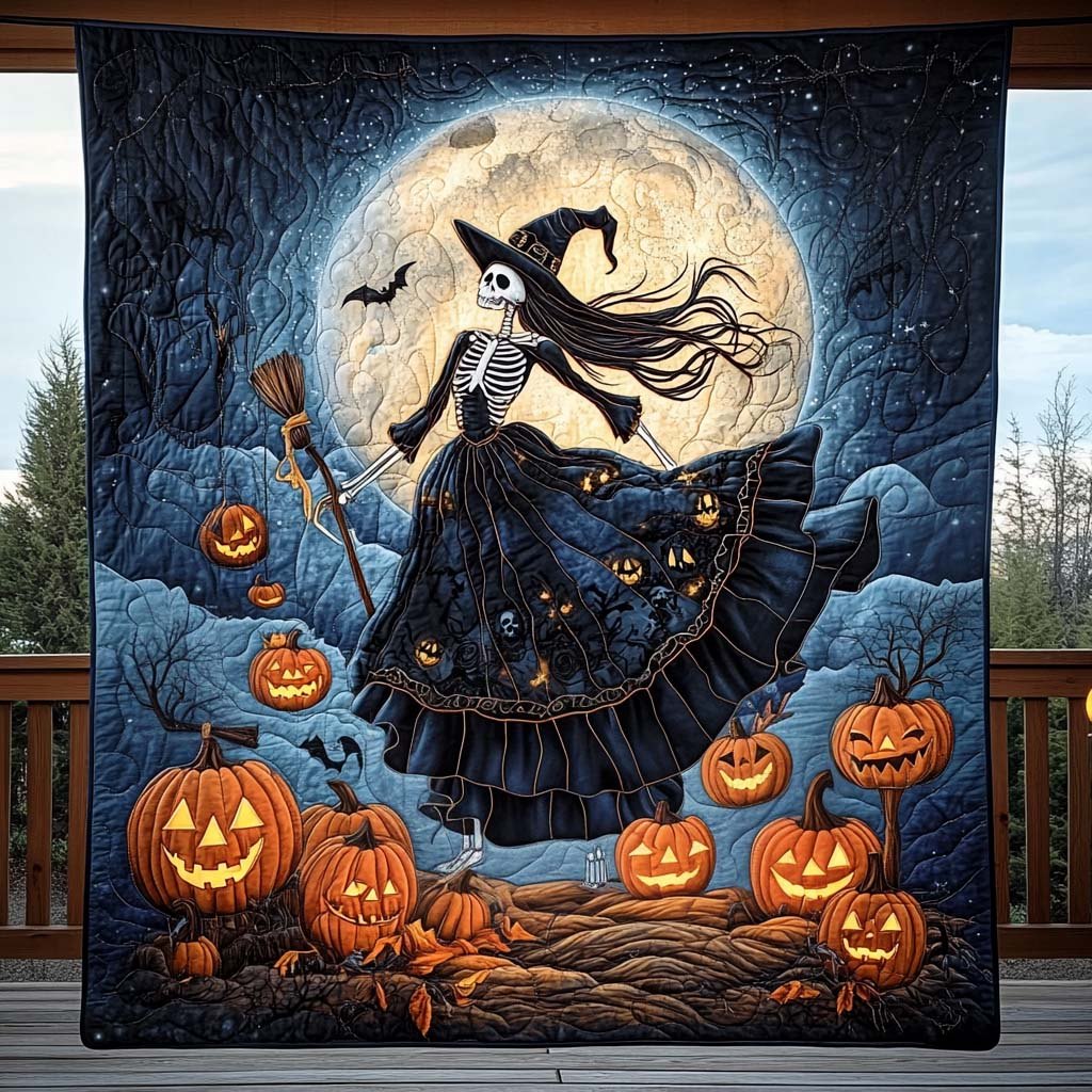 Skeleton Witch Quilted Blanket printed blanket