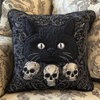Skull And Black Cat Quilted Cushion Cover printed cushion cover