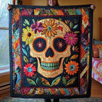 Skull And Blooms Quilted Blanket printed blanket