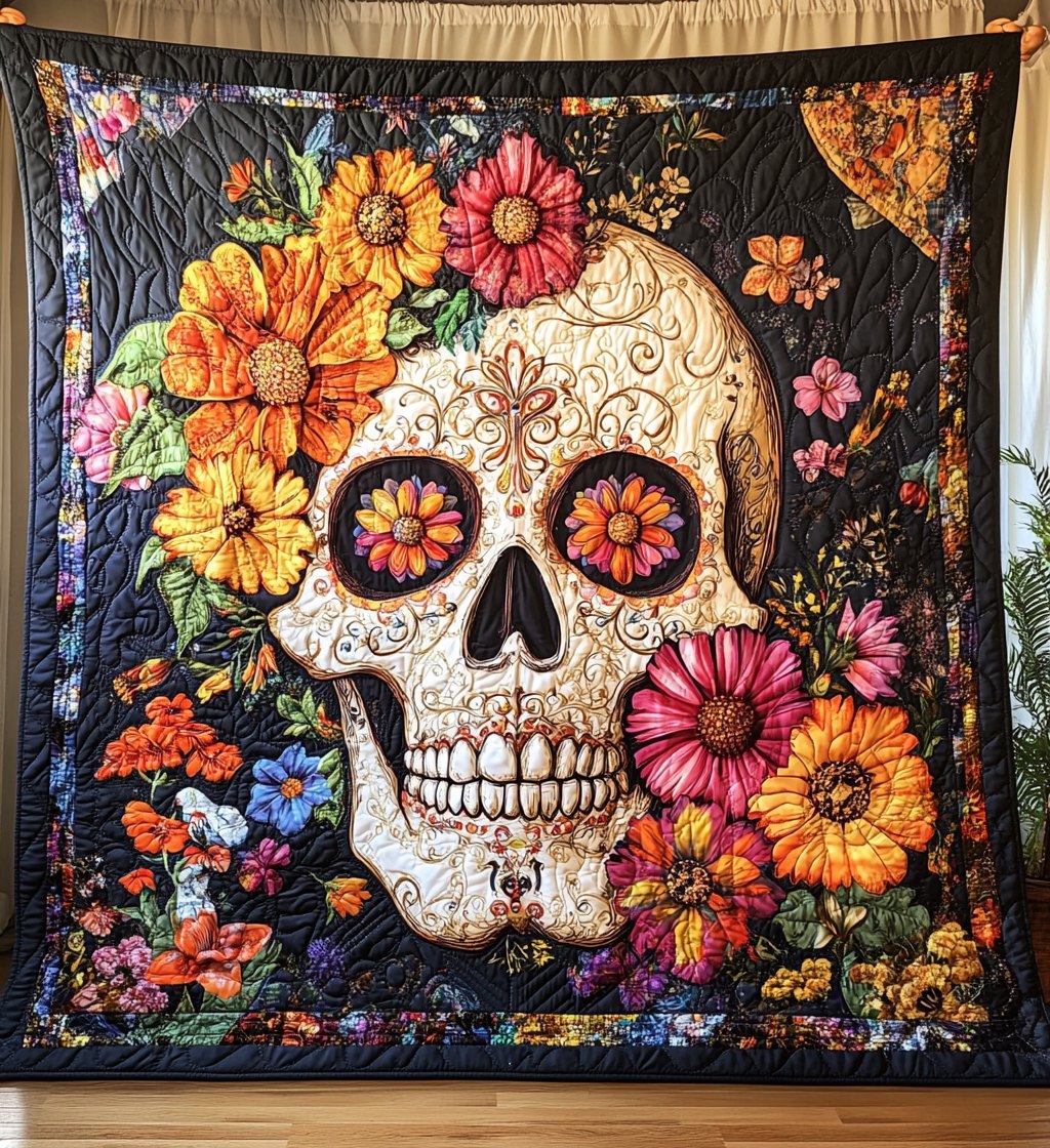 Skull Beauty Quilted Blanket printed blanket