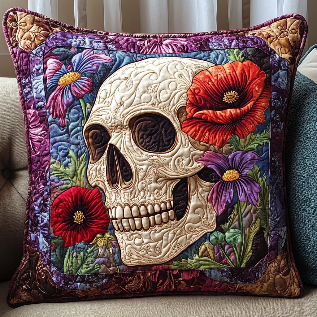 Skull Beauty Quilted Cushion Cover printed cushion cover
