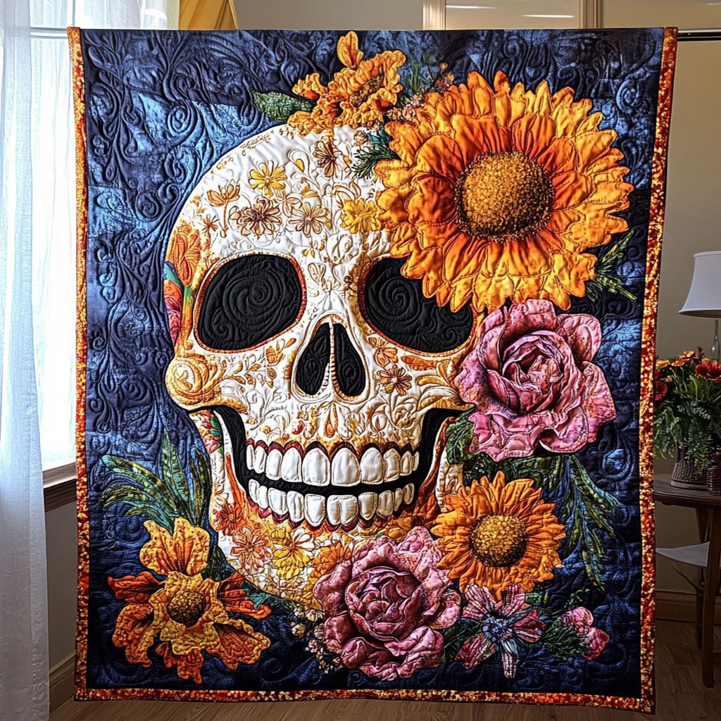 Skull Bloom Quilted Blanket printed blanket