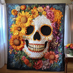 Skull Blossoms Quilted Blanket printed blanket