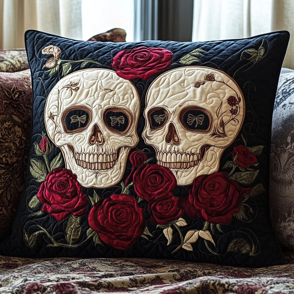 Skull Bouquet Quilted Cushion Cover printed cushion cover