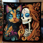 Skull Cat Mom Quilted Blanket printed blanket
