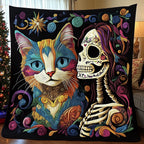 Skull Cat Mom Quilted Blanket printed blanket