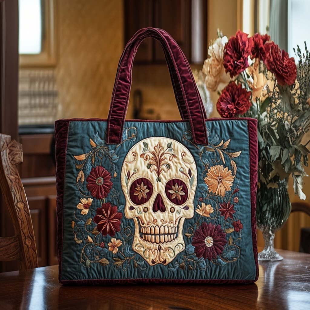Skull Charm Quilted Tote Bag printed tote bag