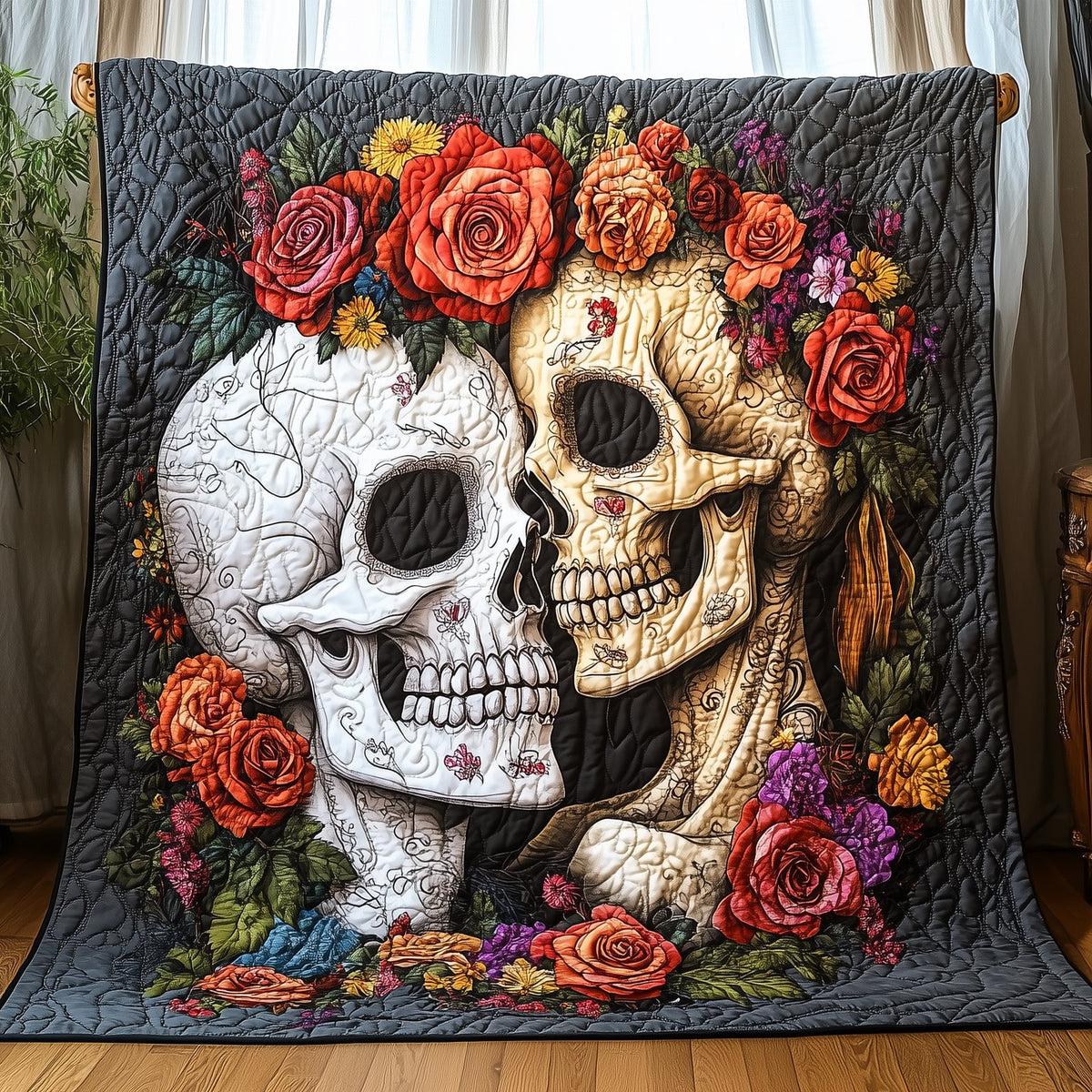 Skull Couple Quilted Blanket printed blanket