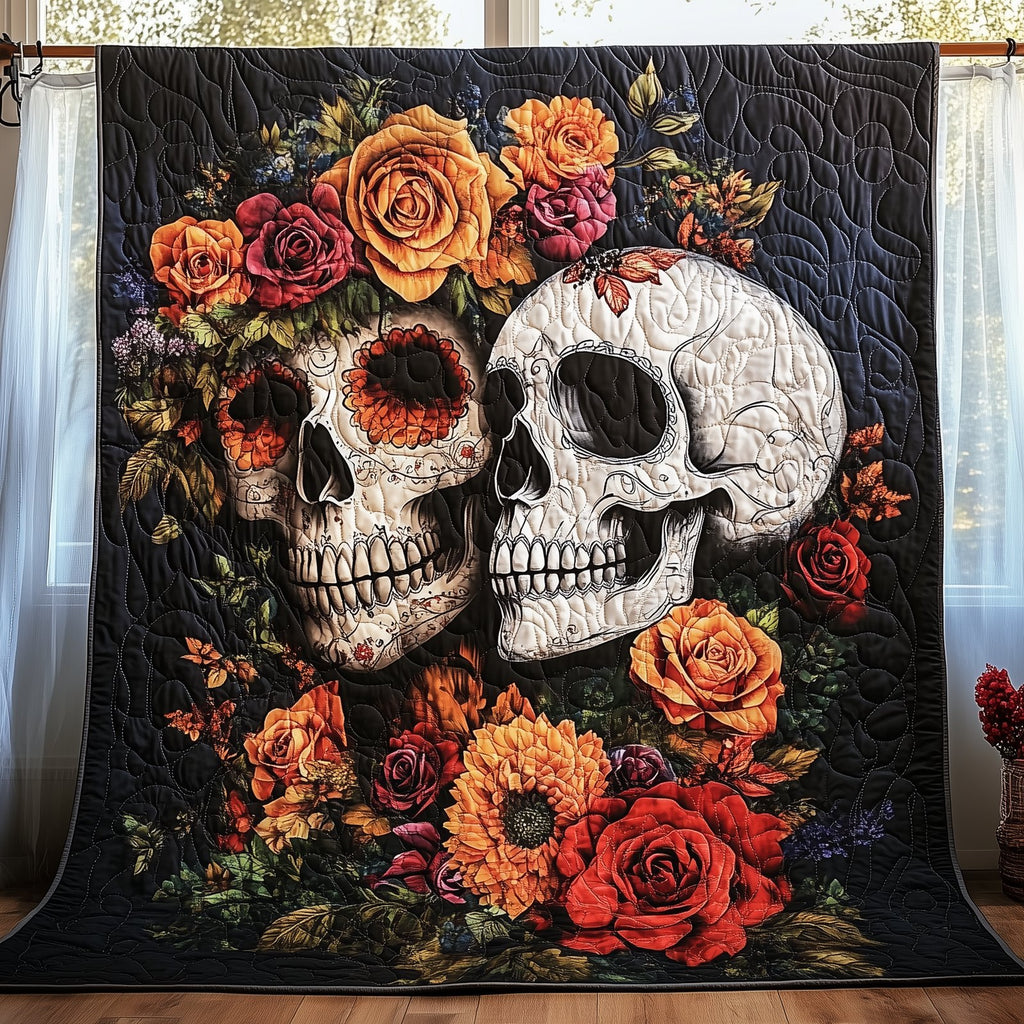 Skull Couple Quilted Blanket printed blanket