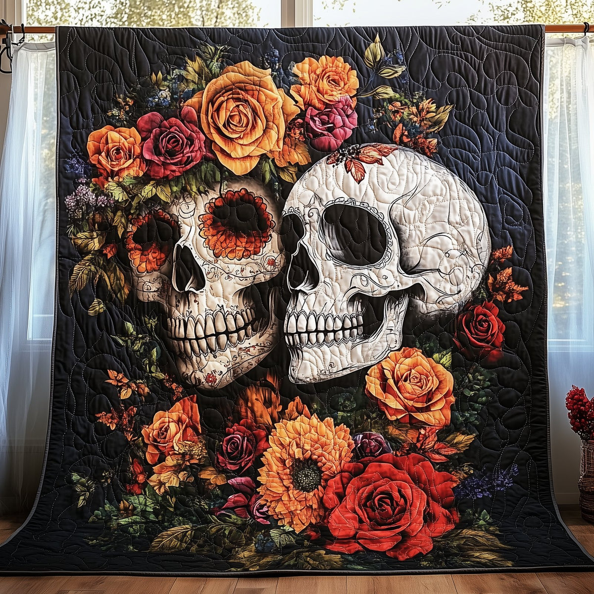 Skull Couple Quilted Blanket printed blanket