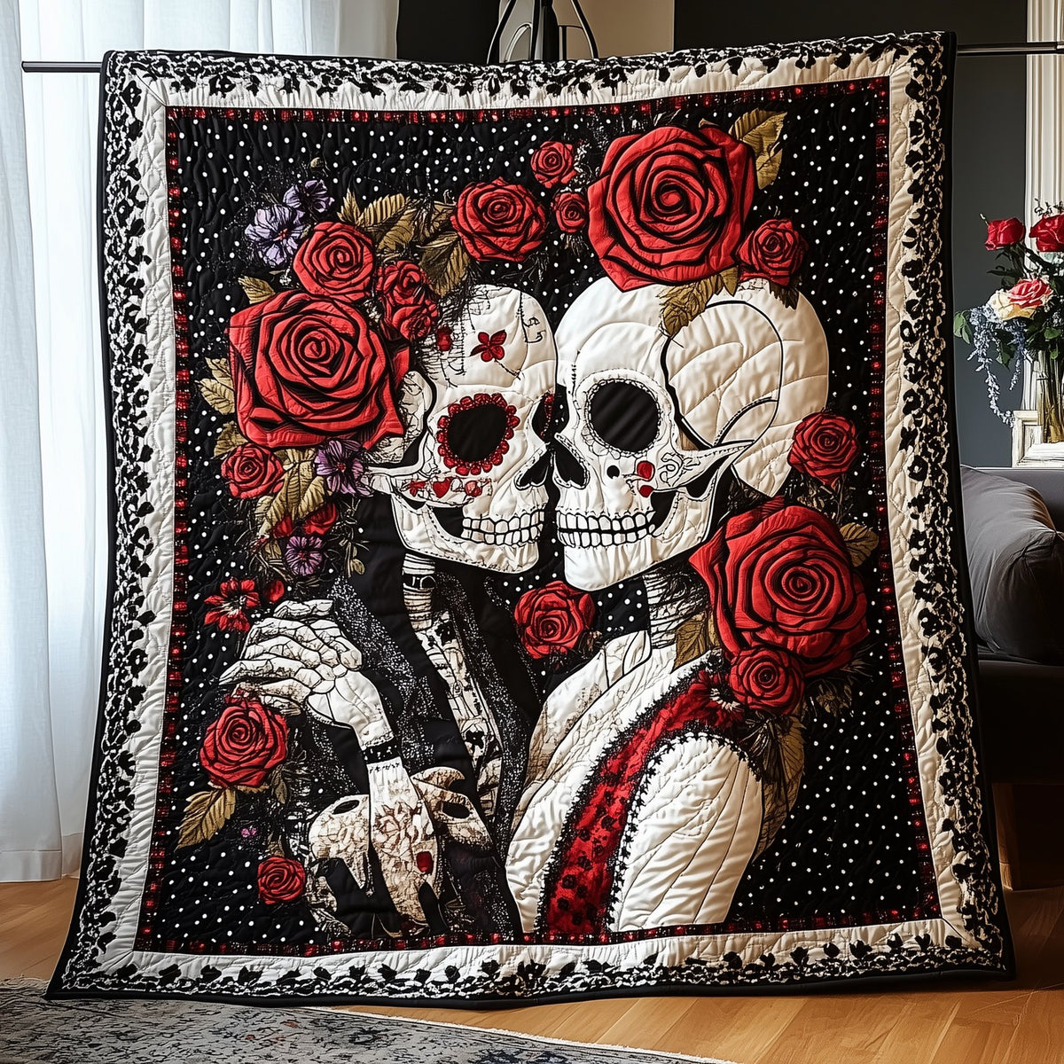 Skull Couple Quilted Blanket printed blanket