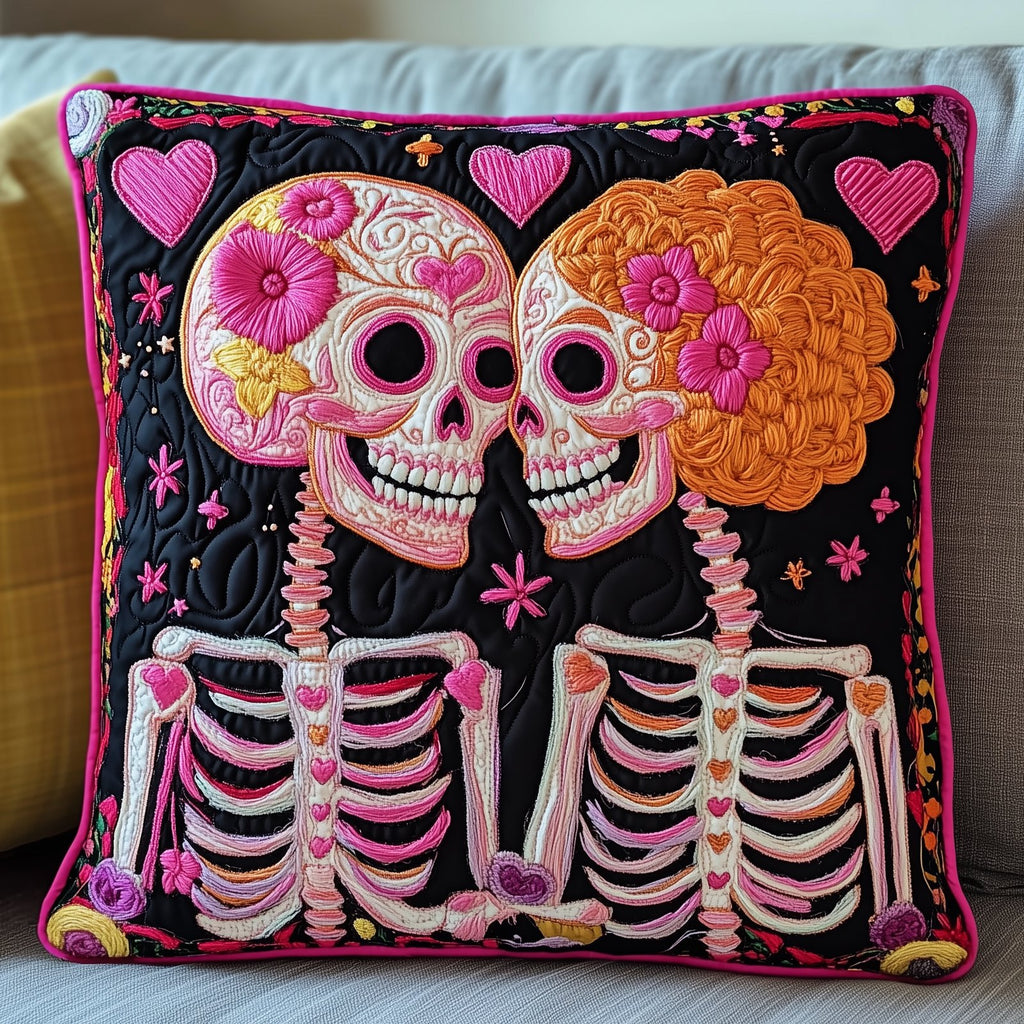 Skull Couple Quilted Cushion Cover printed cushion cover