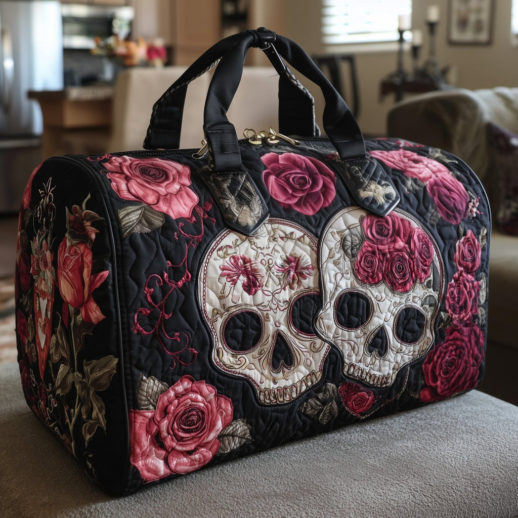 Skull Couple Quilted Duffle Bag printed duffle bag