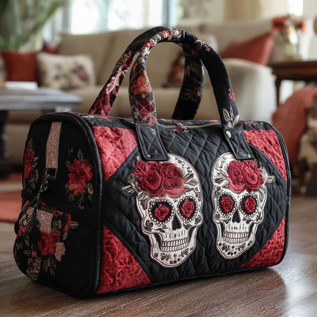 Skull Couple Quilted Duffle Bag printed duffle bag
