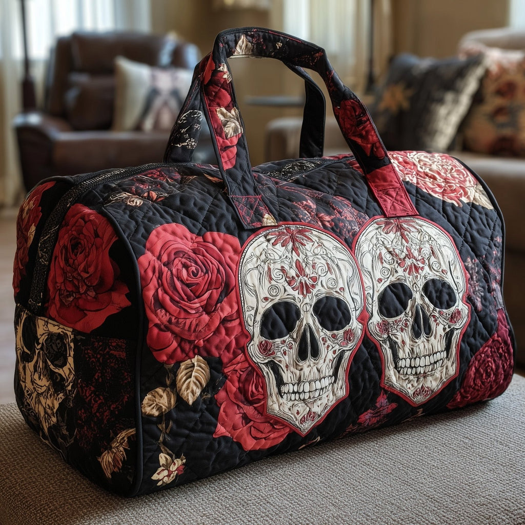 Skull Couple Quilted Duffle Bag printed duffle bag