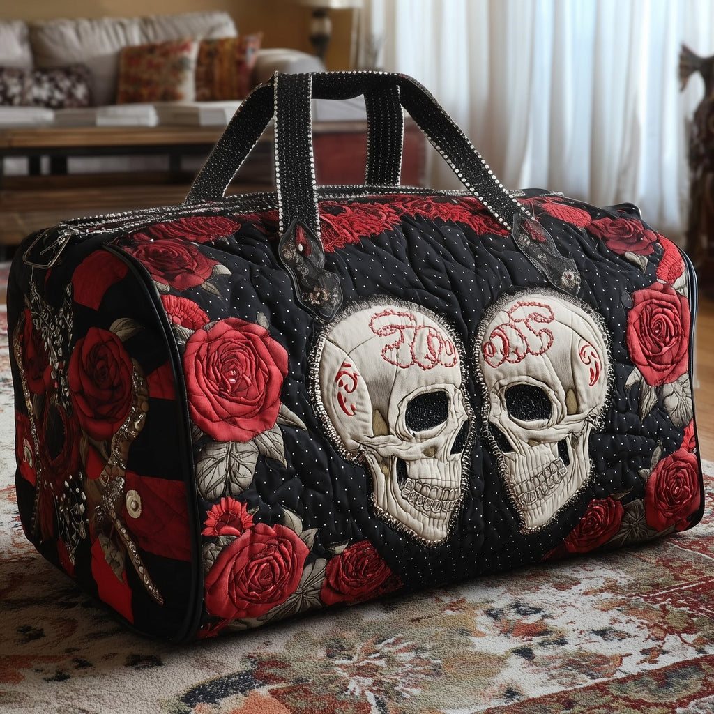 Skull Couple Quilted Duffle Bag printed duffle bag