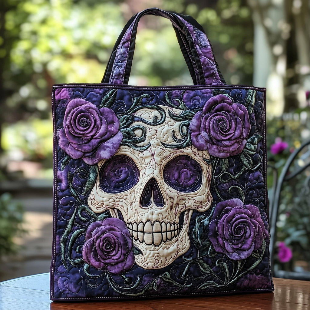 Skull Elegance Quilted Tote Bag printed tote bag