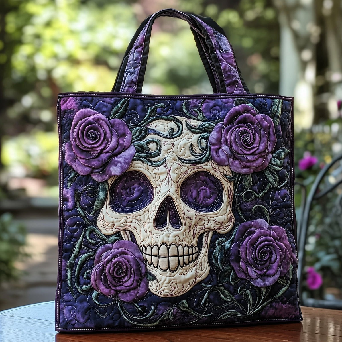 Skull Elegance Quilted Tote Bag printed tote bag