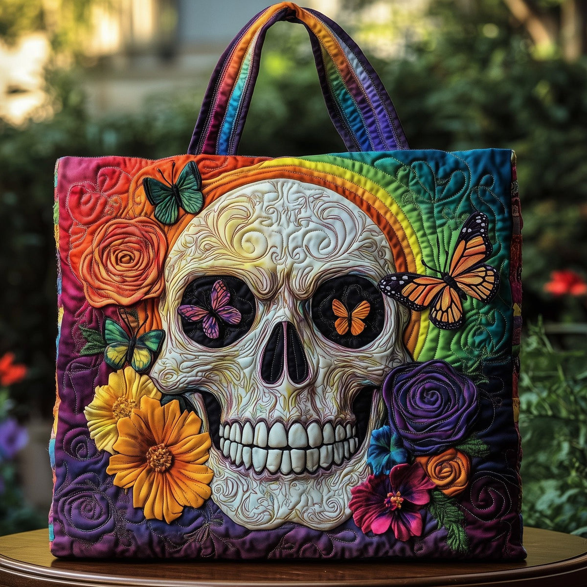 Skull Elegance Quilted Tote Bag printed tote bag