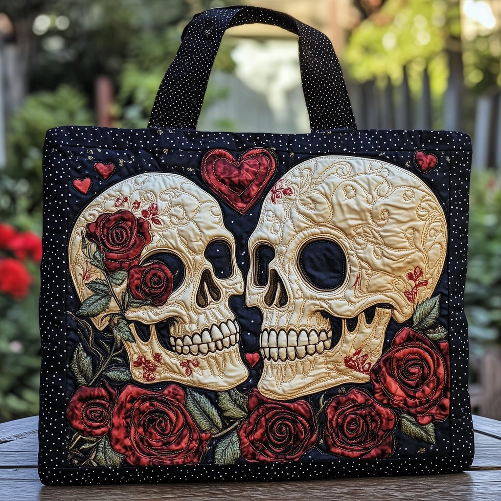 Skull Elegance Quilted Tote Bag printed tote bag