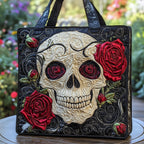 Skull Elegance Quilted Tote Bag printed tote bag
