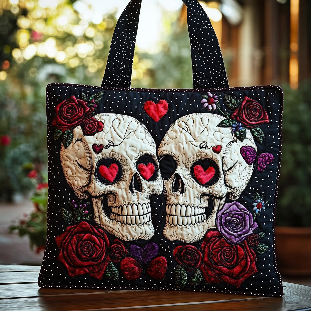Skull Elegance Quilted Tote Bag printed tote bag