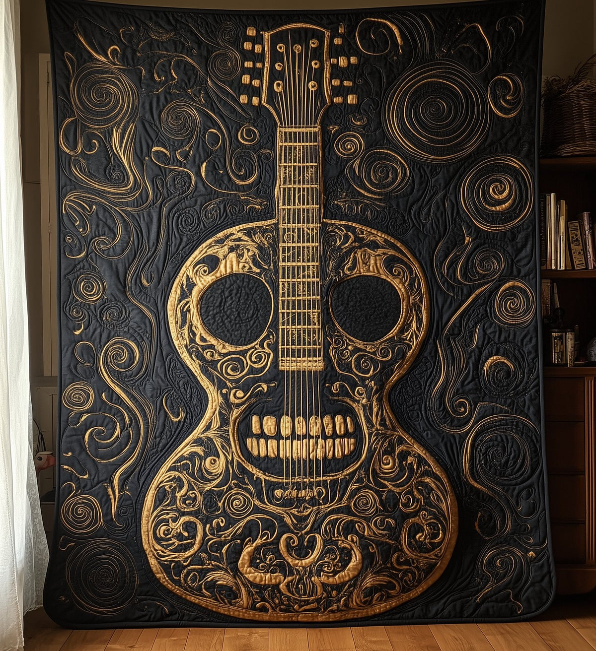 Skull Faced Guitar Quilted Blanket printed blanket