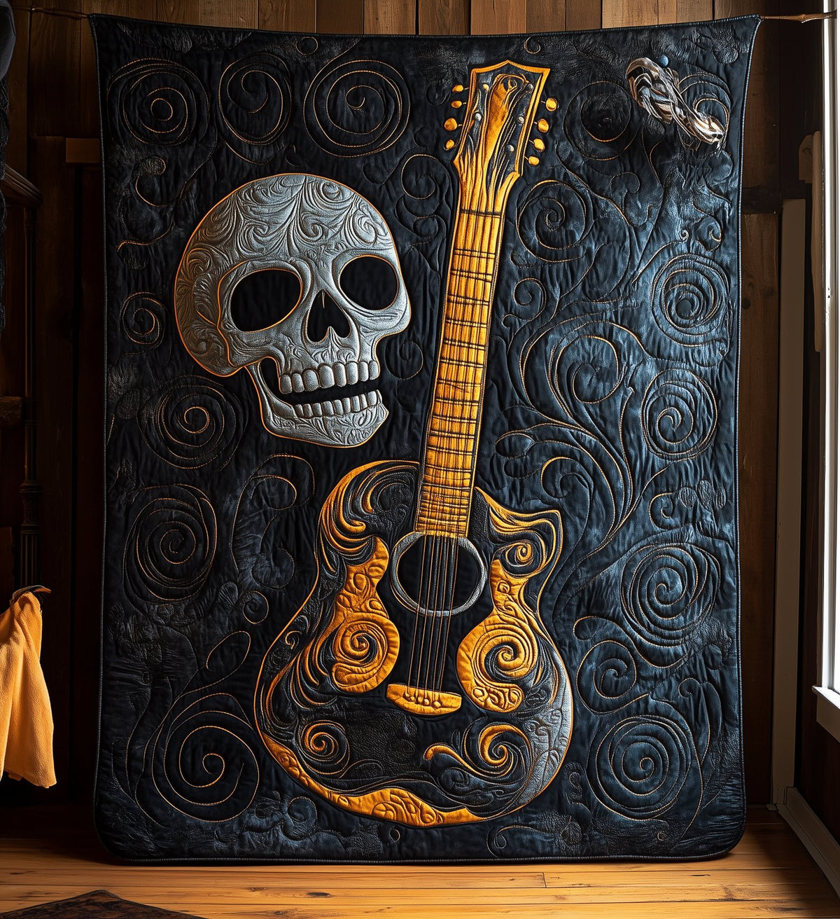 Skull Faced Guitar Quilted Blanket printed blanket