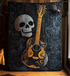 Skull Faced Guitar Quilted Blanket printed blanket