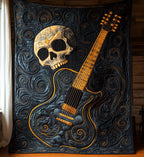 Skull Faced Guitar Quilted Blanket printed blanket
