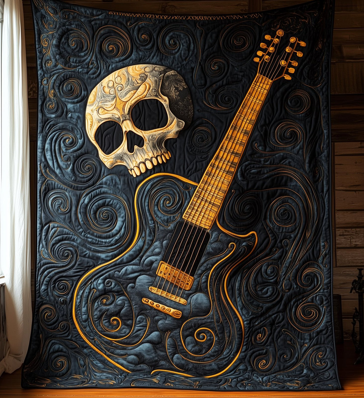 Skull Faced Guitar Quilted Blanket printed blanket