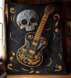 Skull Faced Guitar Quilted Blanket printed blanket