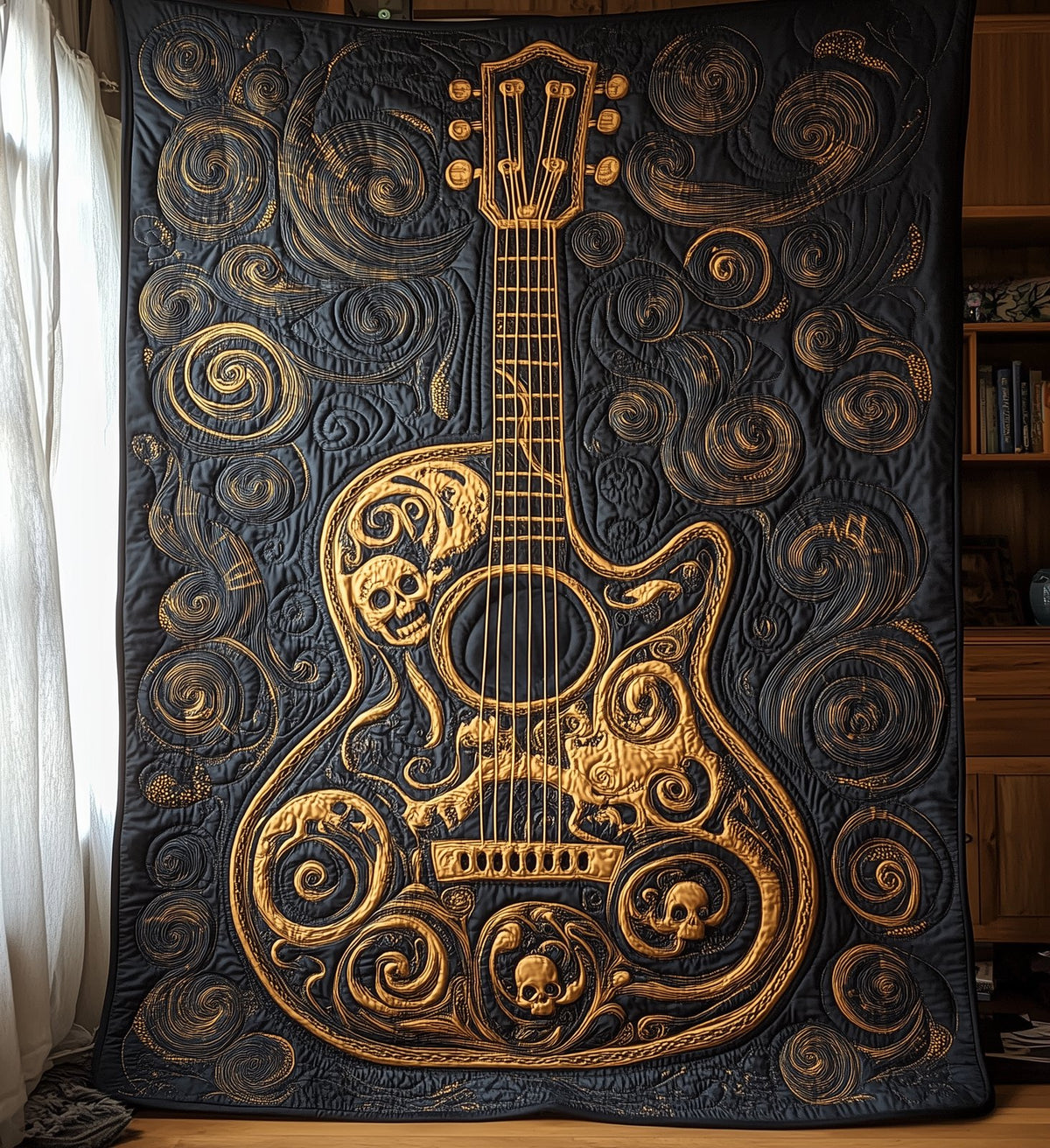 Skull Faced Guitar Quilted Blanket printed blanket