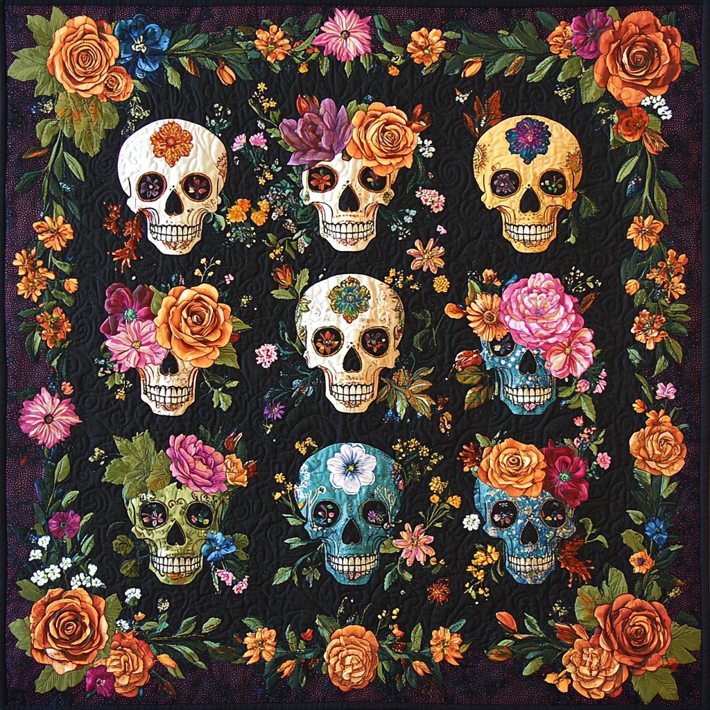 Skull Fiesta Quilted Blanket printed blanket