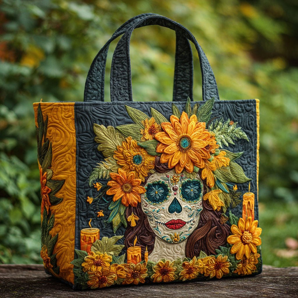 Skull Fiesta Quilted Tote Bag printed tote bag