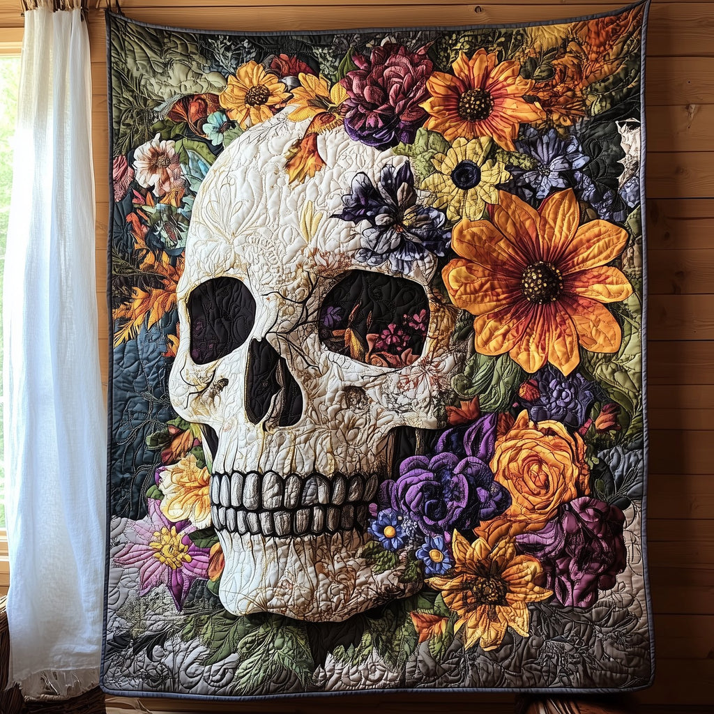 Skull Floral Quilted Blanket printed blanket