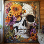 Skull Floral Quilted Blanket printed blanket