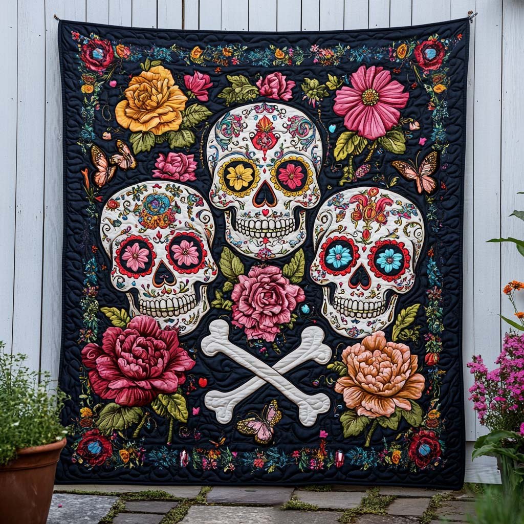 Skull Garden Trio Quilted Blanket printed blanket