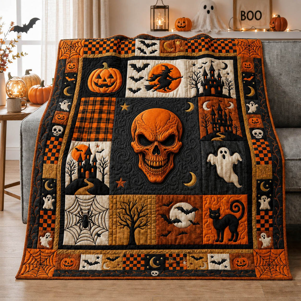 Skull Halloween Patchwork Quilted Blanket printed blanket
