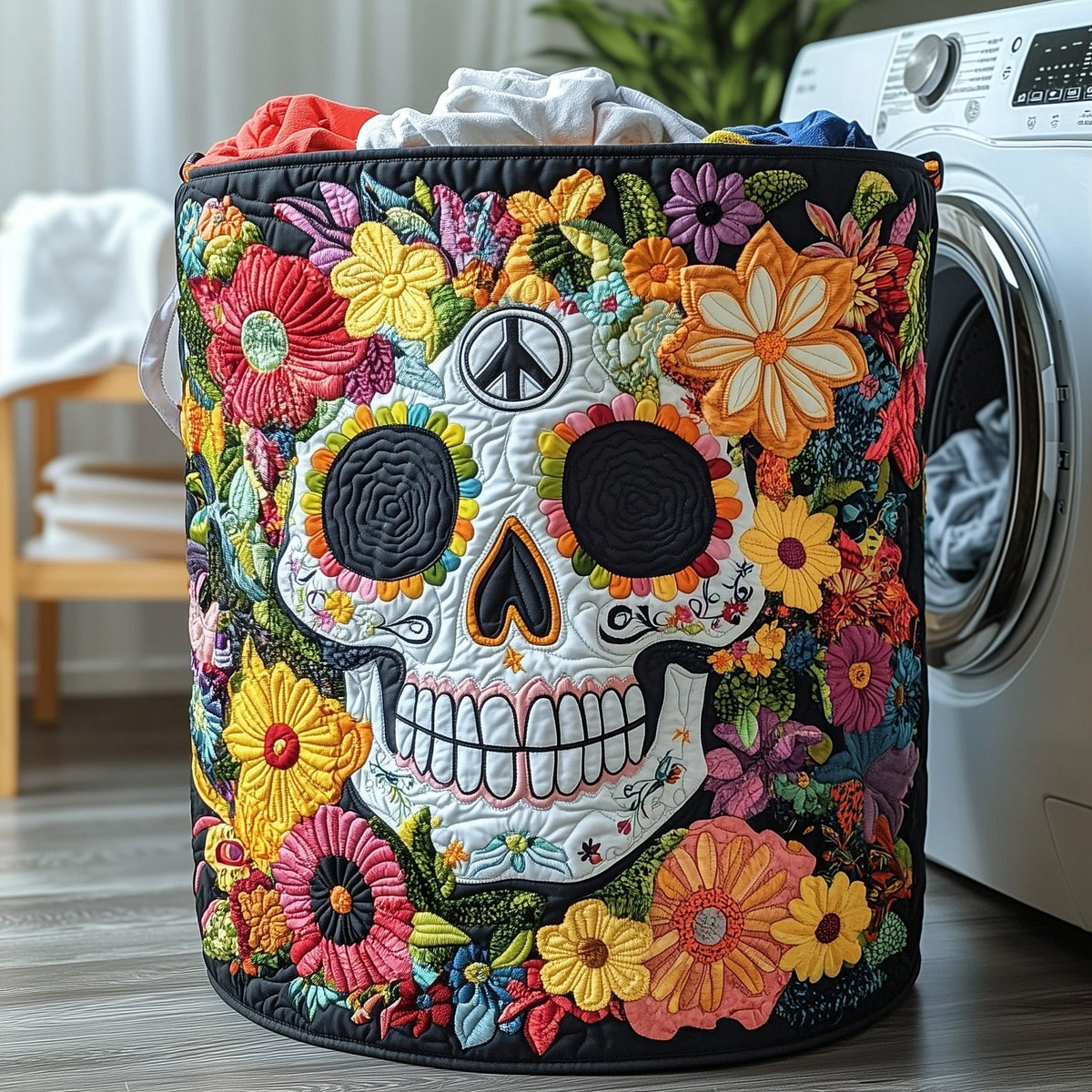 Skull in Bloom Quilted Laundry Hamper printed laundry hamper