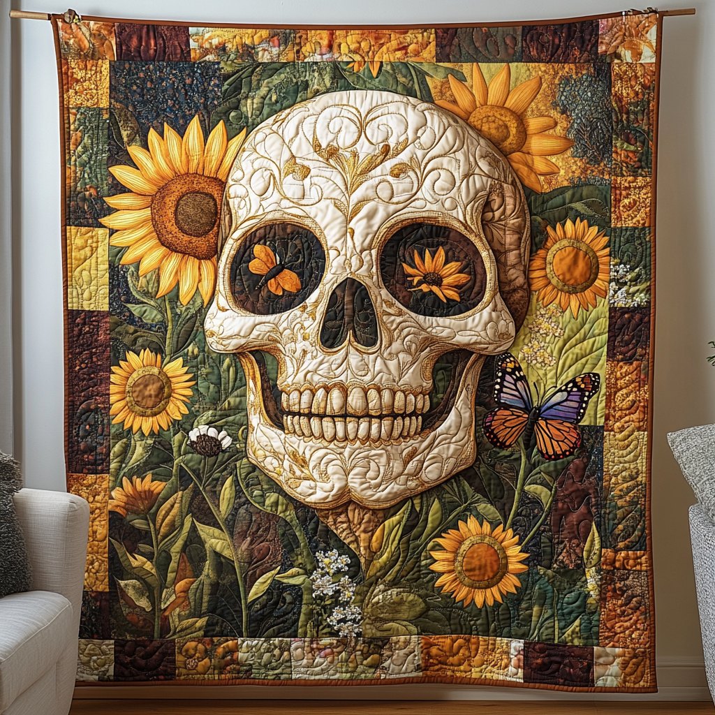 Skull In Fiesta Quilted Blanket printed blanket
