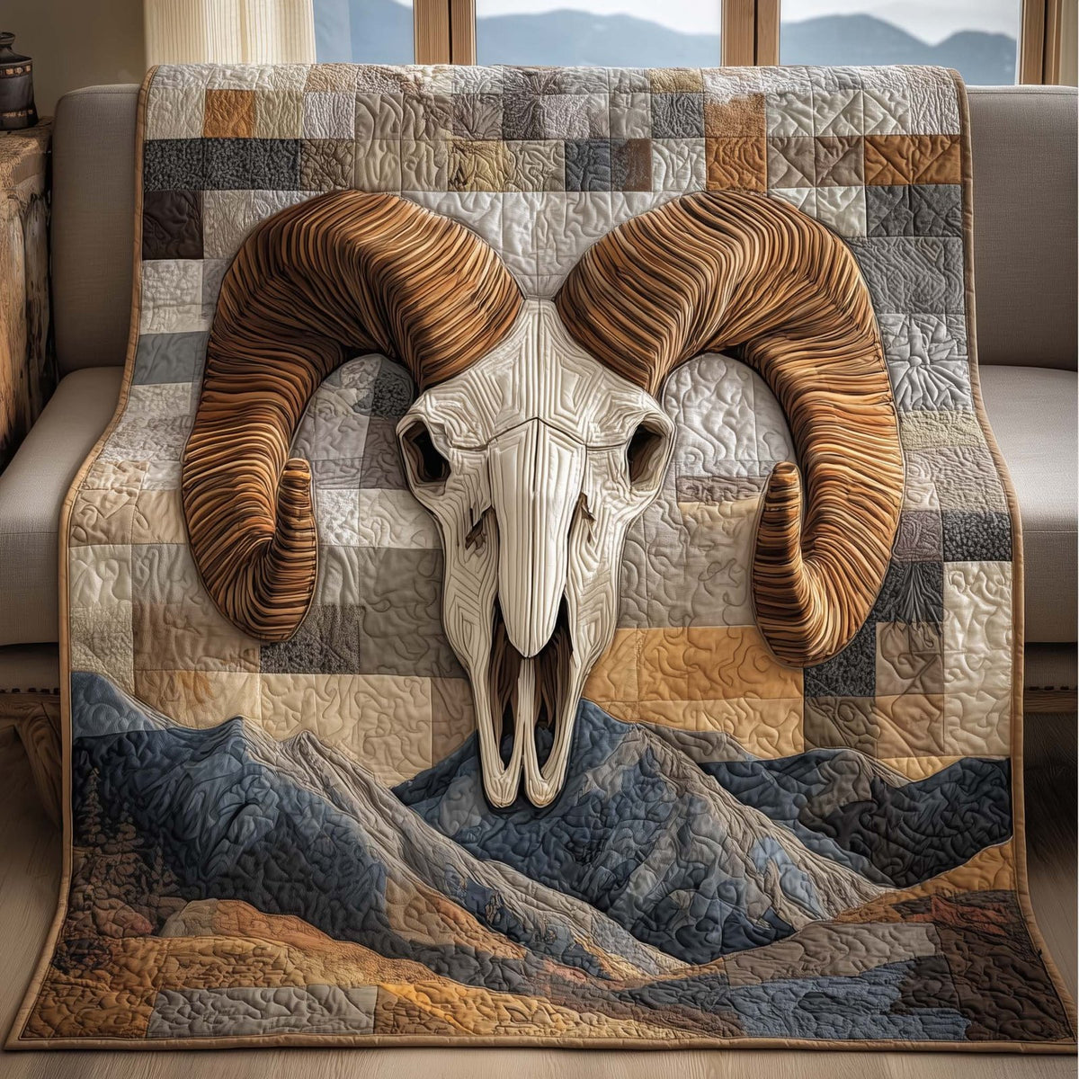 Skull Mesa Quilted Blanket printed blanket