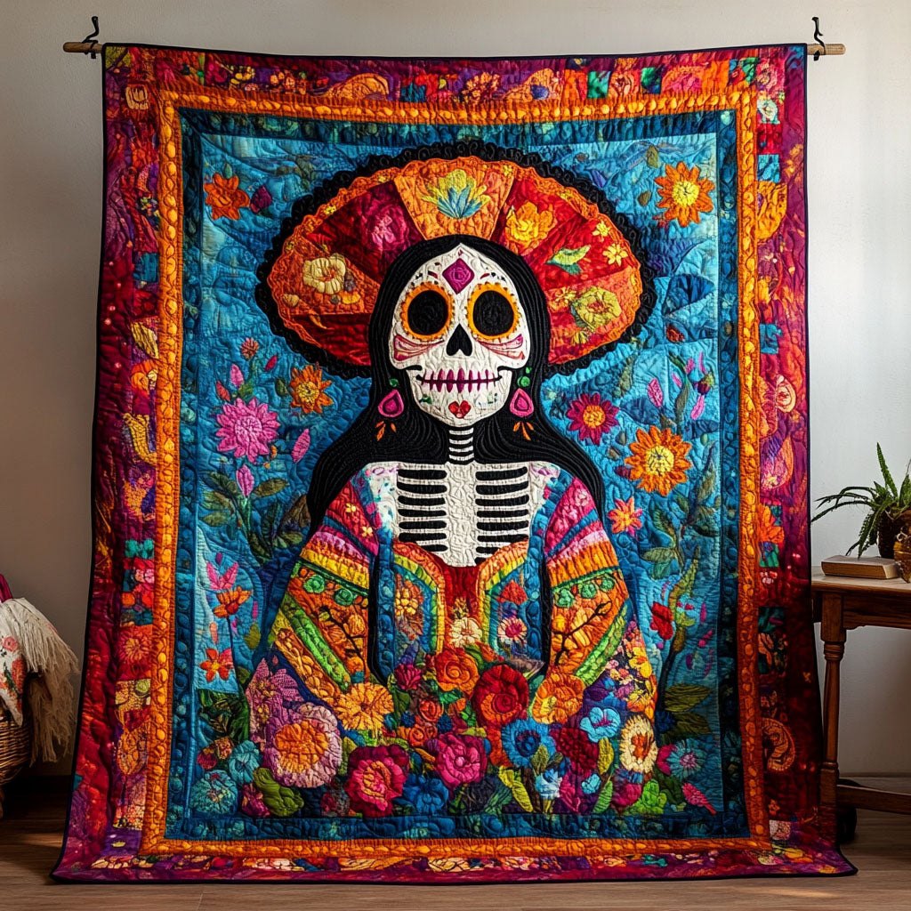Skull of Blossoms Quilted Blanket printed blanket