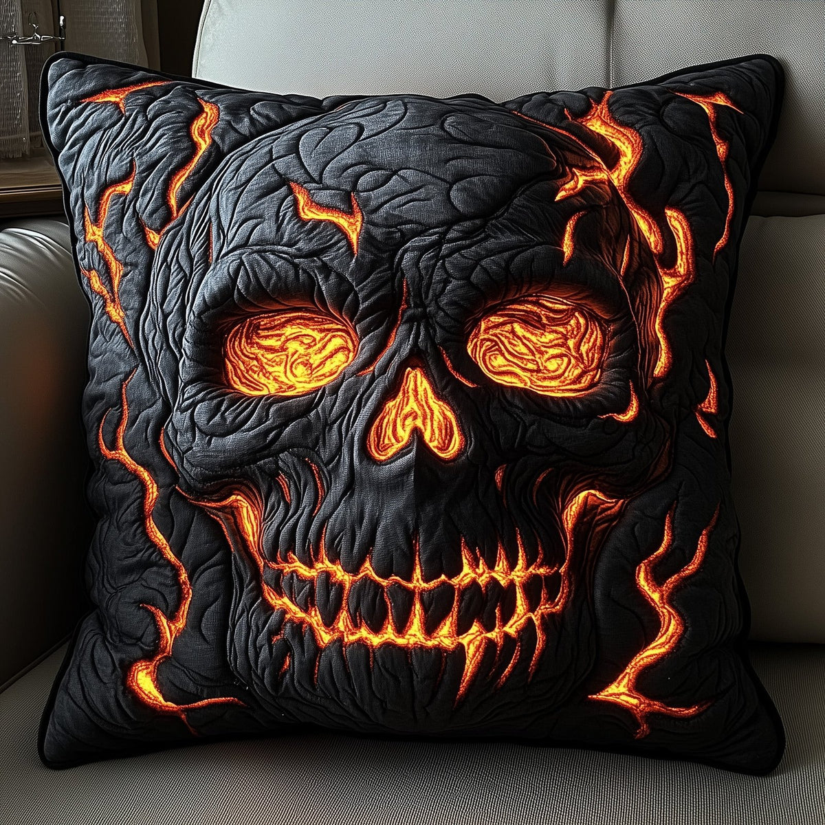 Skull of the Volcano Quilted Cushion Cover printed cushion cover