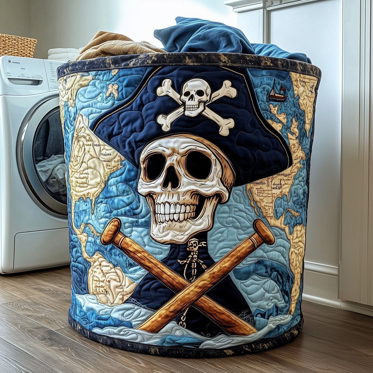 Skull Pirate Quilted Laundry Hamper printed laundry hamper