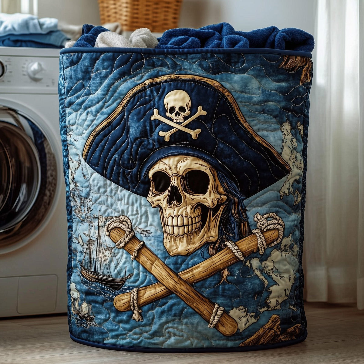 Skull Pirate Quilted Laundry Hamper printed laundry hamper
