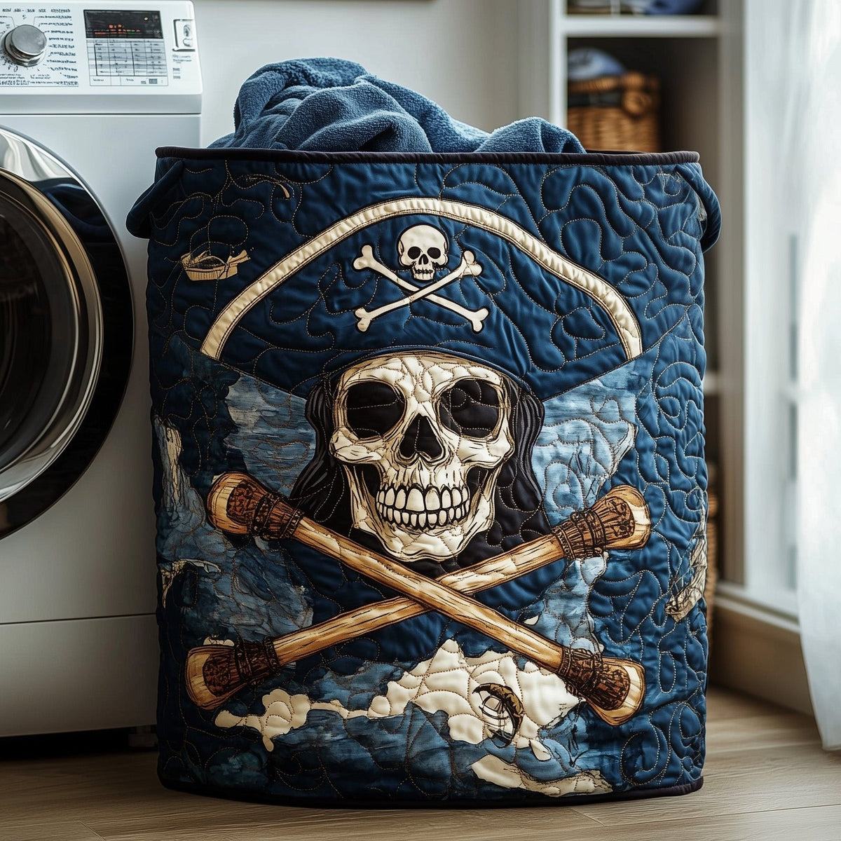 Skull Pirate Quilted Laundry Hamper printed laundry hamper