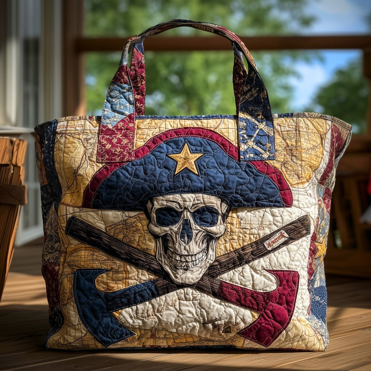 Skull Pirate Quilted Tote Bag printed tote bag