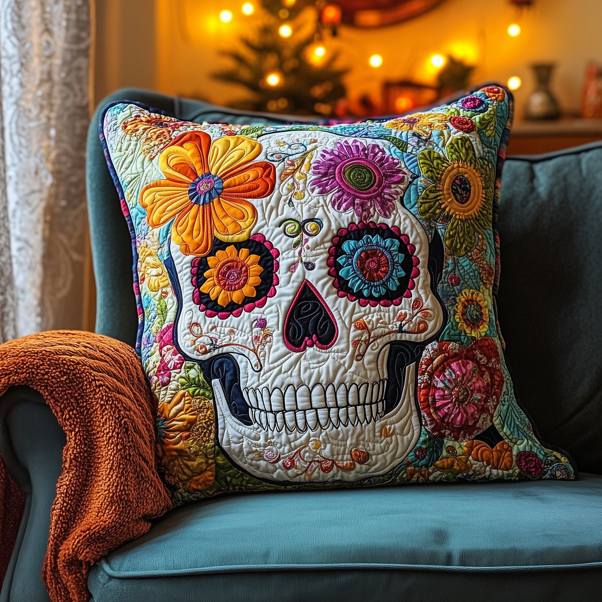 Skull Quilted Cushion Cover printed cushion cover