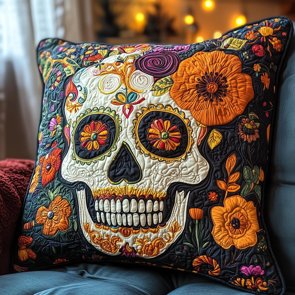 Skull Quilted Cushion Cover printed cushion cover